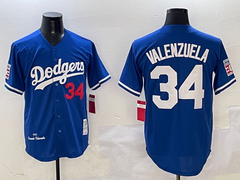Men Los Angeles Dodgers 34 Valenzuela Blue Throwback Game 2025 Nike MLB Jersey style 313